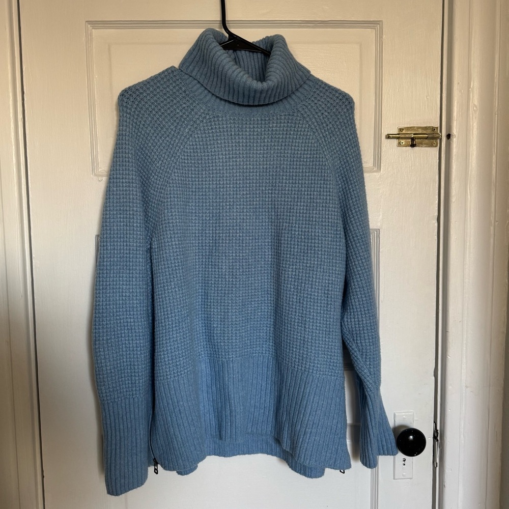 L.L.Bean SuperSoft Turtleneck Waffle Sweater, Light Blue, Size XL